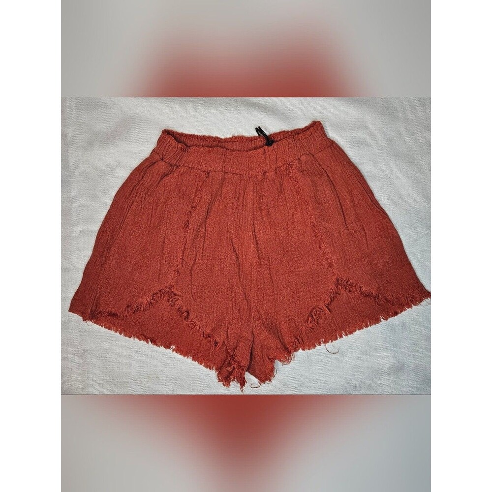 BLANKNYC Sunset Escape Cotton Gauze Tulip Hem Shorts Rust Orange XS NWT
